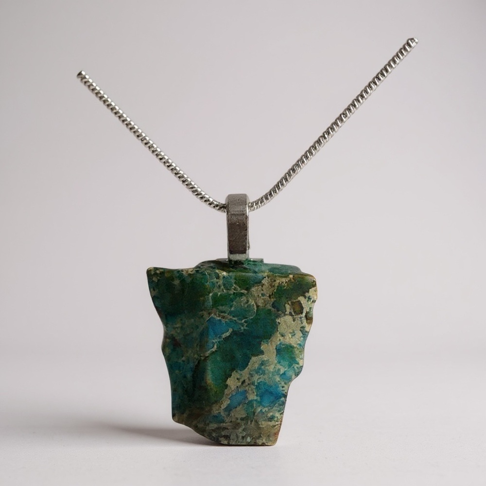 Imperial Jasper Stone Pendant Necklace Silver Chain Boho Jewelry